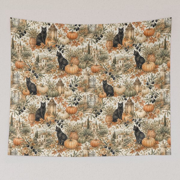 Item preview, Autumn in Tuscany: Black Cat & Pumpkin Watercolor Pattern designed and sold by ImPlyDesign.