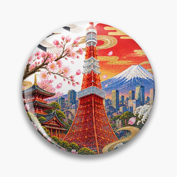 Item preview, Tokyo Tower – Mount Fuji, Sakura, Cranes & Japanese Waves designed and sold by Daihuku2525.