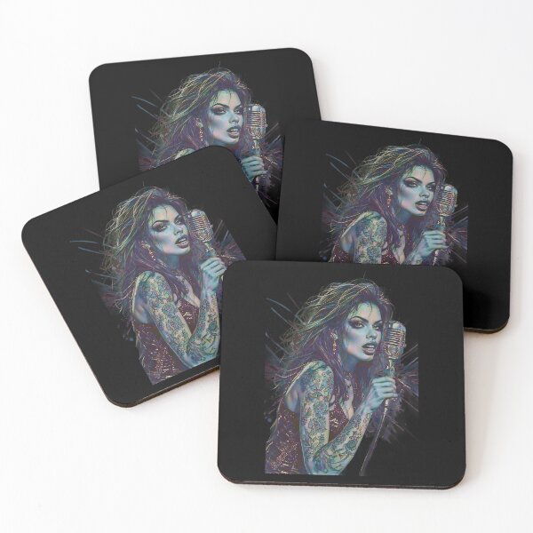 Item preview, Vibrant Tattooed Female Singer Vintage Mic Art designed and sold by UrbanPrts.