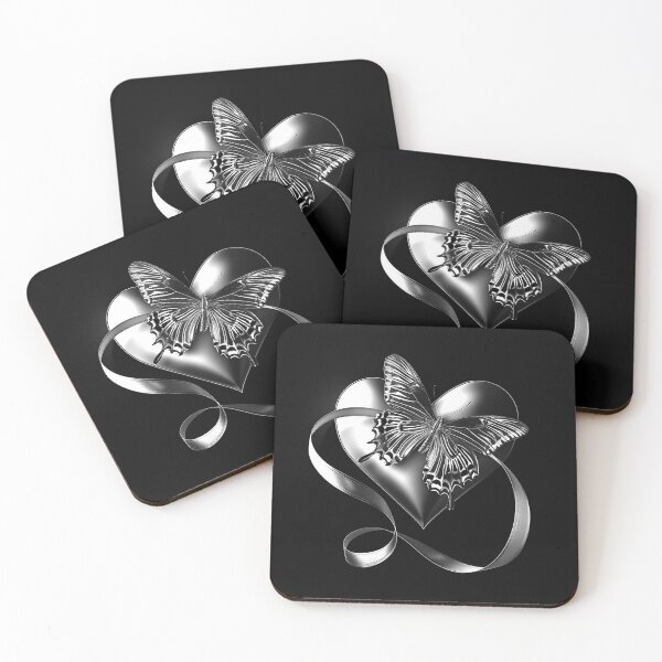 Item preview, Butterfly on Heart with Ribbon – Romantic Black and White Art designed and sold by inkoutninja.