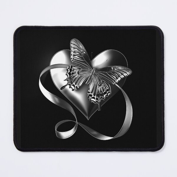 Item preview, Butterfly on Heart with Ribbon – Romantic Black and White Art designed and sold by inkoutninja.