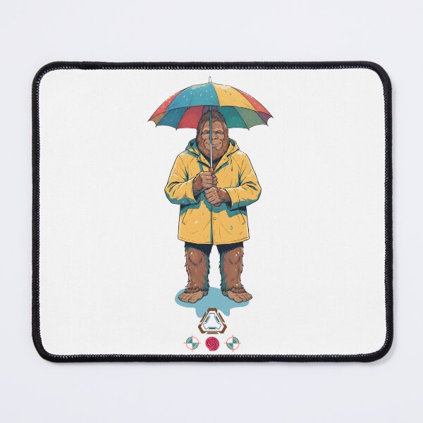 Item preview, Cozy Bigfoot in Yellow Raincoat with Rainbow Umbrella - Cute Sasquatch Illustration designed and sold by Whimsy Trail Co.