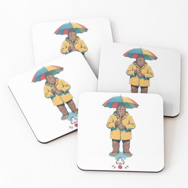 Item preview, Cozy Bigfoot in Yellow Raincoat with Rainbow Umbrella - Cute Sasquatch Illustration designed and sold by Whimsy Trail Co.