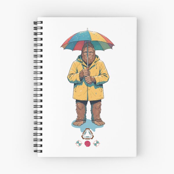 Item preview, Cozy Bigfoot in Yellow Raincoat with Rainbow Umbrella - Cute Sasquatch Illustration designed and sold by Whimsy Trail Co.
