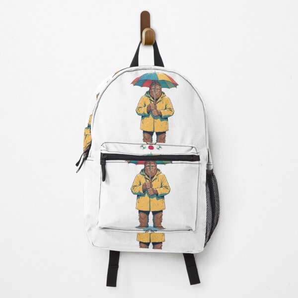 Item preview, Cozy Bigfoot in Yellow Raincoat with Rainbow Umbrella - Cute Sasquatch Illustration designed and sold by Whimsy Trail Co.
