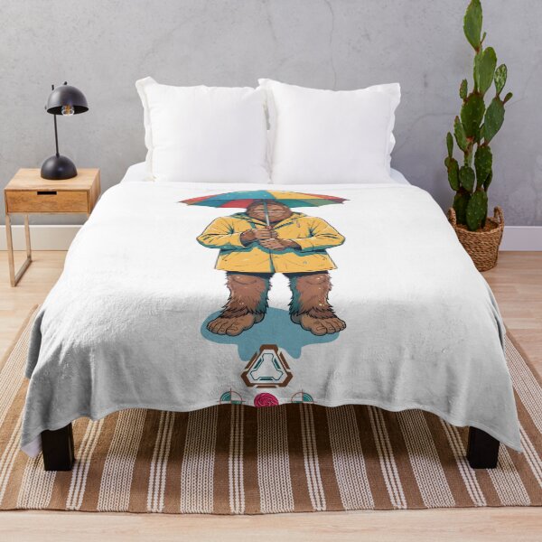 Item preview, Cozy Bigfoot in Yellow Raincoat with Rainbow Umbrella - Cute Sasquatch Illustration designed and sold by Whimsy Trail Co.
