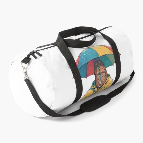 Item preview, Cozy Bigfoot in Yellow Raincoat with Rainbow Umbrella - Cute Sasquatch Illustration designed and sold by Whimsy Trail Co.