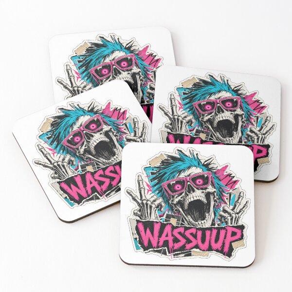 Item preview, WASSUP  Funny 90s Pop Culture Meme Skull Sticker designed and sold by BROOSTSHIRTS.