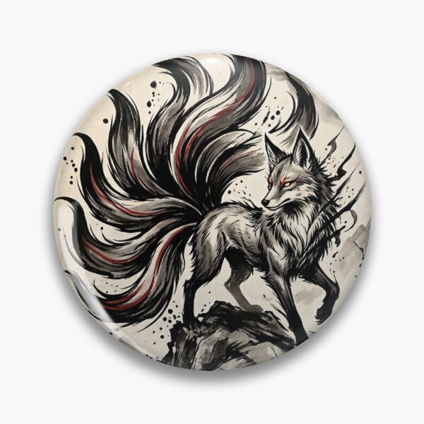 Item preview, Mystical Japanese Fox Sumi-e Ink Wash Art with Red Plum Blossoms designed and sold by iris-festival.