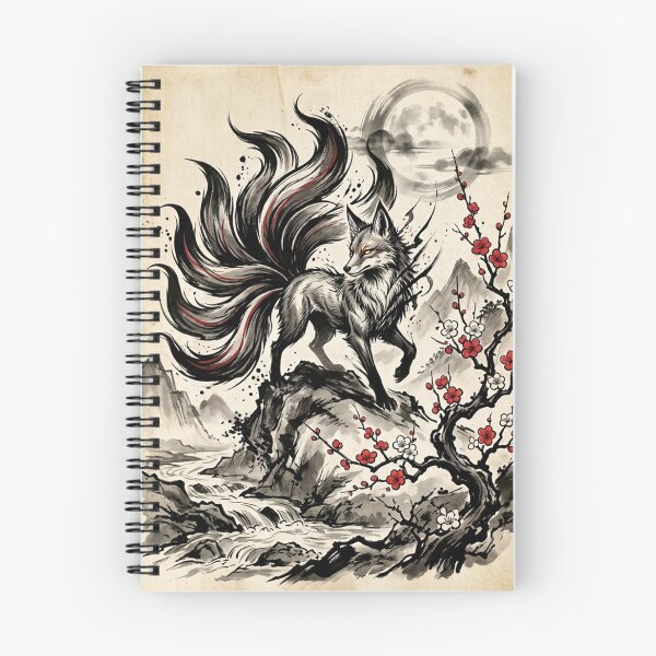 Item preview, Mystical Japanese Fox Sumi-e Ink Wash Art with Red Plum Blossoms designed and sold by iris-festival.