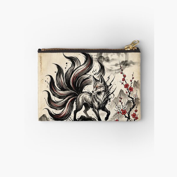 Item preview, Mystical Japanese Fox Sumi-e Ink Wash Art with Red Plum Blossoms designed and sold by iris-festival.