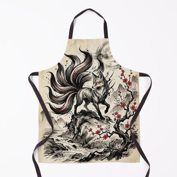 Item preview, Mystical Japanese Fox Sumi-e Ink Wash Art with Red Plum Blossoms designed and sold by iris-festival.