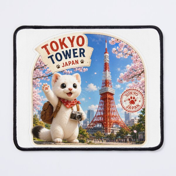Item preview, Mofu’s Tokyo Tower Adventure – Cute Japan Travel Sticker designed and sold by aoisora-kiki55.