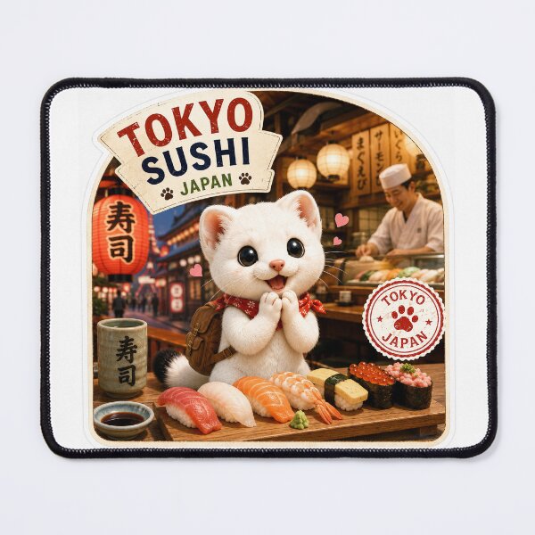 Item preview, Mofu’s Tokyo Sushi Adventure – Cute Japan Food Travel Sticker designed and sold by aoisora-kiki55.