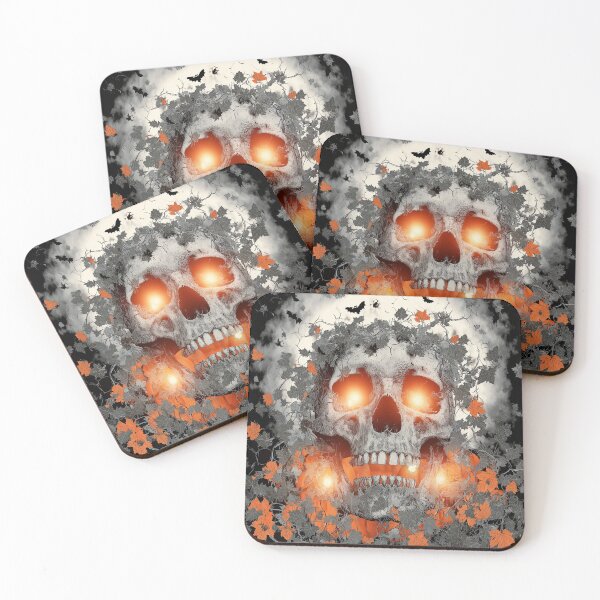 Item preview, Glowing Skull with Orange Leaves – Dark Halloween Gothic designed and sold by SweetLilith.