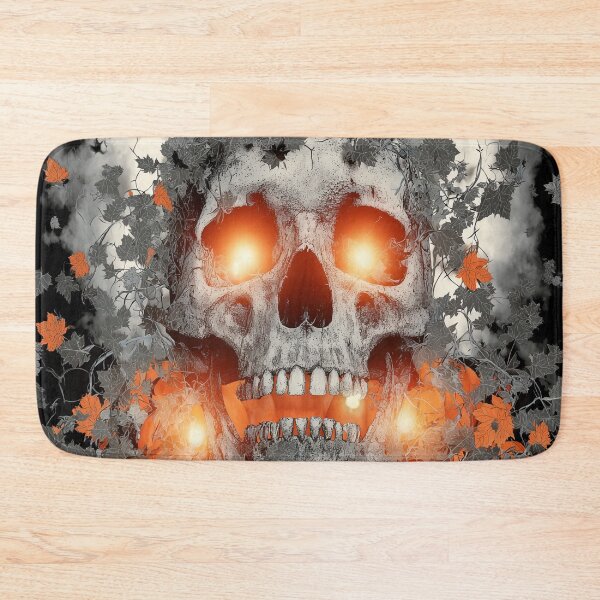 Item preview, Glowing Skull with Orange Leaves – Dark Halloween Gothic designed and sold by SweetLilith.
