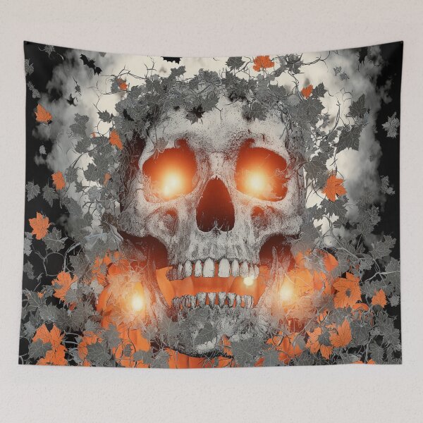 Item preview, Glowing Skull with Orange Leaves – Dark Halloween Gothic designed and sold by SweetLilith.