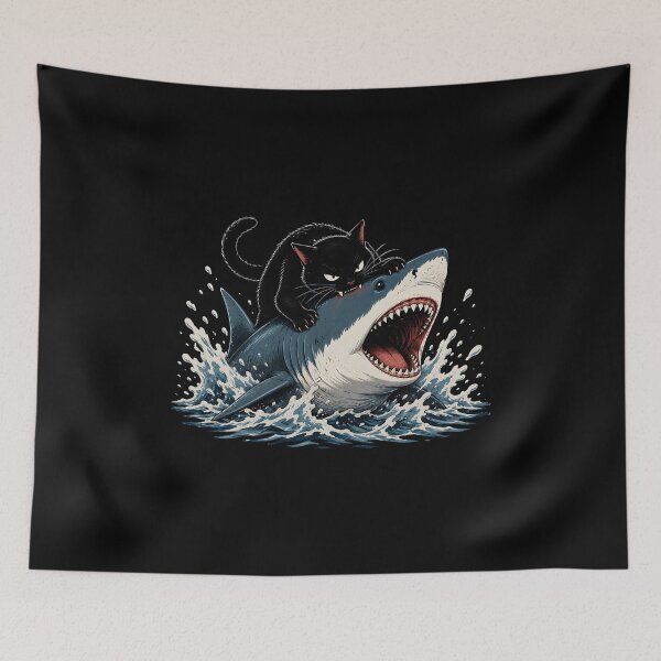 Item preview, Black Cat Hunting Shark  designed and sold by a-turner-paint.