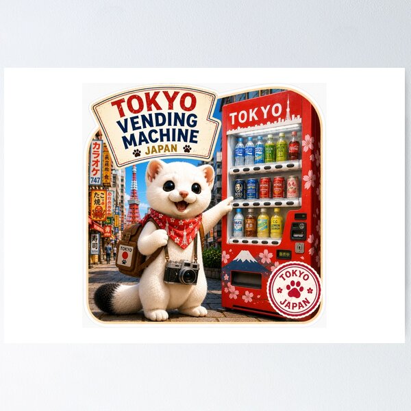 Item preview, Mofu’s Tokyo Vending Machine Adventure – Cute Japan Travel Sticker designed and sold by aoisora-kiki55.