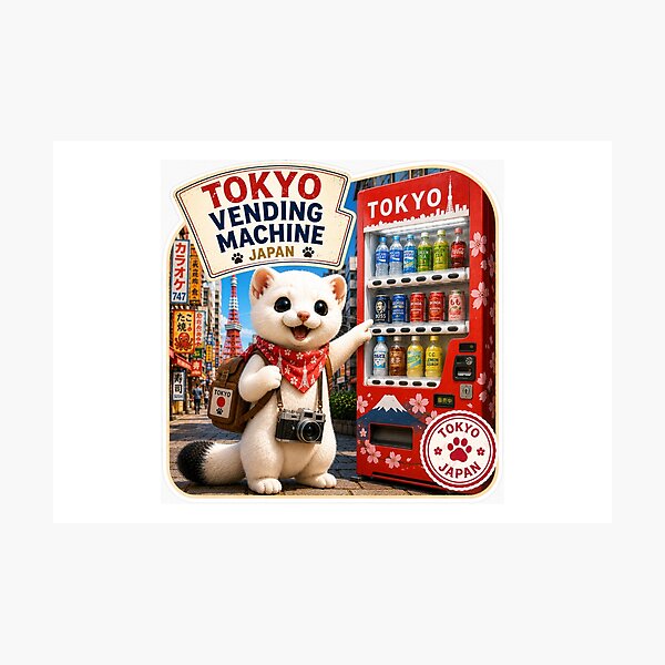 Item preview, Mofu’s Tokyo Vending Machine Adventure – Cute Japan Travel Sticker designed and sold by aoisora-kiki55.