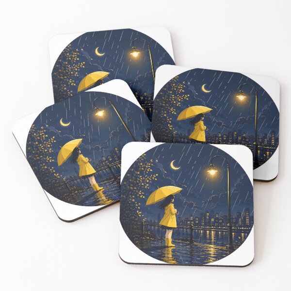 Item preview, Rainy City Night View with Yellow Umbrella designed and sold by Jaideep Walia.