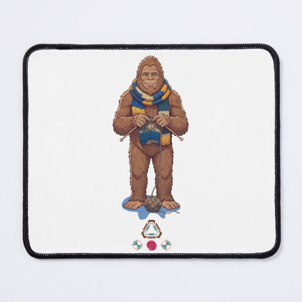 Item preview, Cozy Bigfoot Knitting a Scarf - Whimsical Sasquatch Art designed and sold by Whimsy Trail Co.