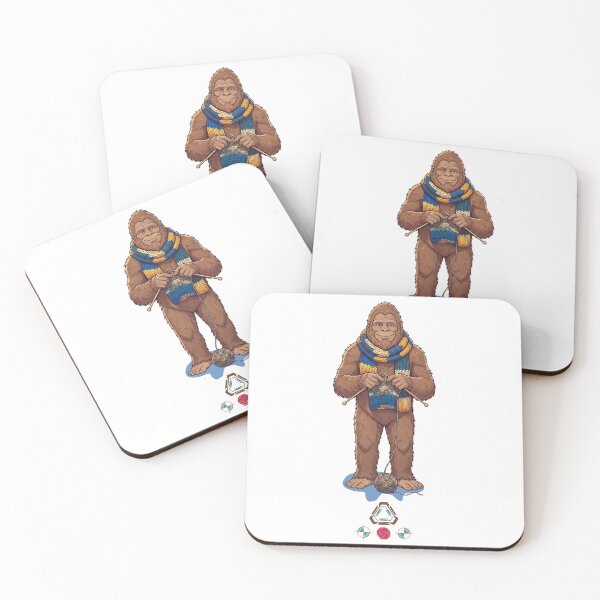 Item preview, Cozy Bigfoot Knitting a Scarf - Whimsical Sasquatch Art designed and sold by Whimsy Trail Co.