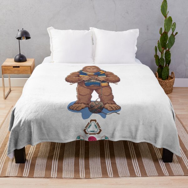 Item preview, Cozy Bigfoot Knitting a Scarf - Whimsical Sasquatch Art designed and sold by Whimsy Trail Co.