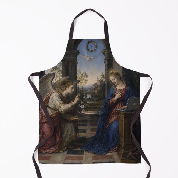 Item preview, The Annunciation – Virgin Mary Checking Her Laptop designed and sold by Pop Pantheon & Trim Team.