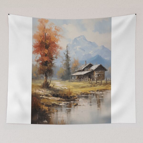Item preview, Rustic Cabin Below Snow-Capped Mountain Peak designed and sold by zabuzabumarta.