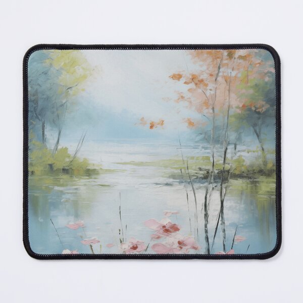 Item preview, Dreamy Lake with Pink Blossoms and Soft Foliage designed and sold by zabuzabumarta.