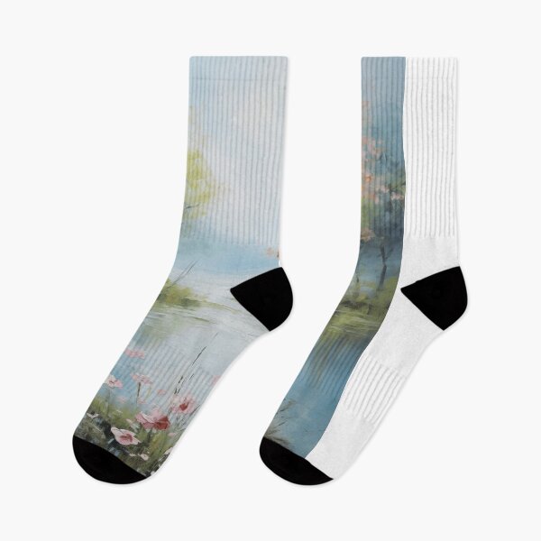 Item preview, Dreamy Lake with Pink Blossoms and Soft Foliage designed and sold by zabuzabumarta.