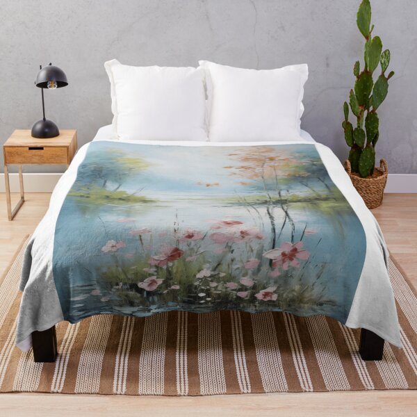 Item preview, Dreamy Lake with Pink Blossoms and Soft Foliage designed and sold by zabuzabumarta.