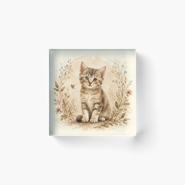 Item preview, Watercolor Tabby Kitten Wall Art | Vintage Cat Nursery Decor | Neutral Cottagecore Animal Print | Cute Kitten Lover Gift designed and sold by AbstractAuraArt.