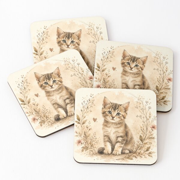 Item preview, Watercolor Tabby Kitten Wall Art | Vintage Cat Nursery Decor | Neutral Cottagecore Animal Print | Cute Kitten Lover Gift designed and sold by AbstractAuraArt.