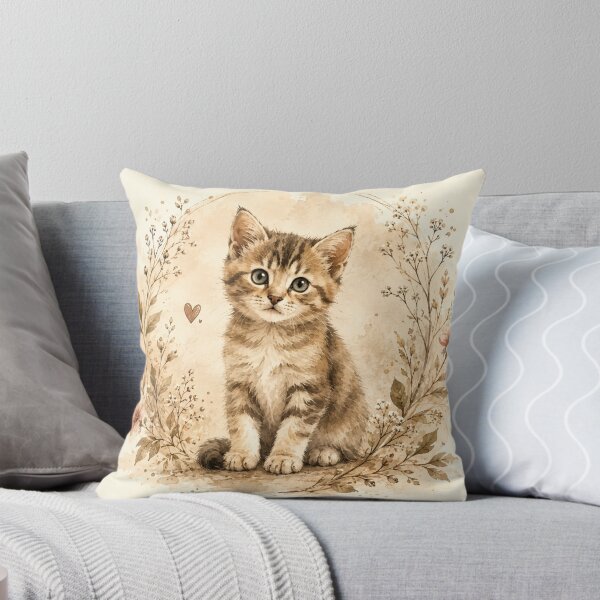 Item preview, Watercolor Tabby Kitten Wall Art | Vintage Cat Nursery Decor | Neutral Cottagecore Animal Print | Cute Kitten Lover Gift designed and sold by AbstractAuraArt.