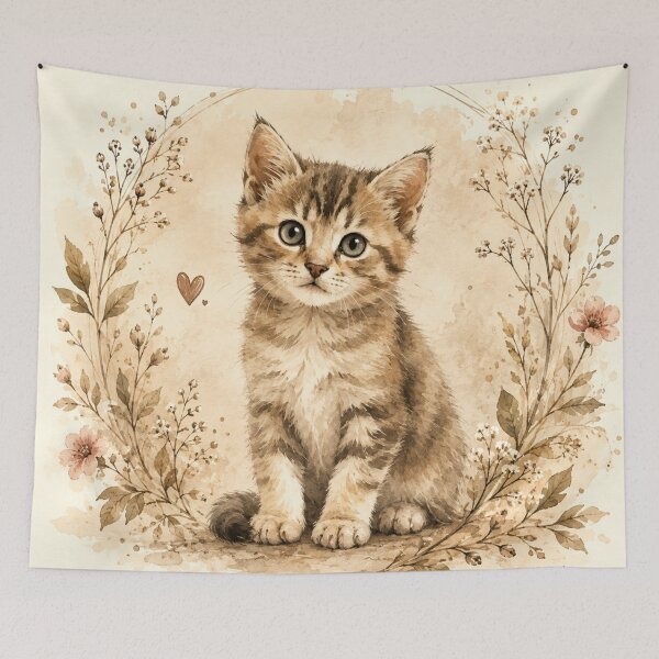 Item preview, Watercolor Tabby Kitten Wall Art | Vintage Cat Nursery Decor | Neutral Cottagecore Animal Print | Cute Kitten Lover Gift designed and sold by AbstractAuraArt.