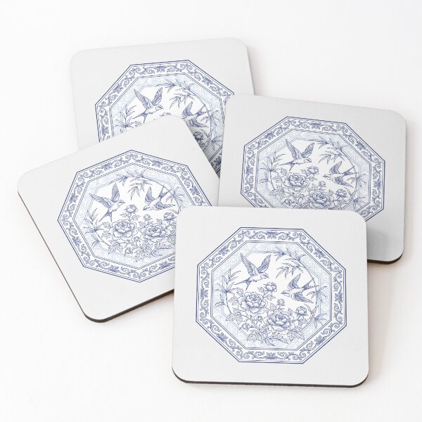 Item preview, Blue Willow Porcelain - Traditional Asian Art Cottagecore Swallows designed and sold by SplashTastic.