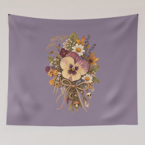 Item preview, Cottagecore Pressed Wildflower Skeleton Art – Whimsical Halloween Botanical Print designed and sold by MagicMakerPh.