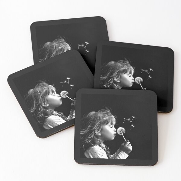 Item preview, Child Blowing Dandelion – Black and White Childhood Wish Art designed and sold by inkoutninja.