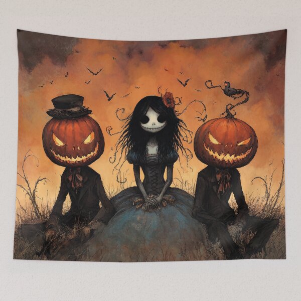 Item preview, Creepy Halloween Girl with Pumpkin Head Characters  designed and sold by SweetLilith.