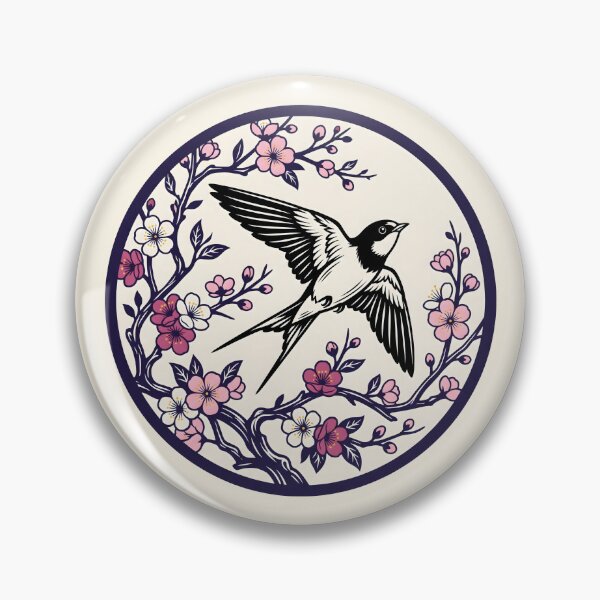 Item preview, Japanese Cherry Blossom Swallow - Japanese Woodblock Art Aesthetic designed and sold by SplashTastic.