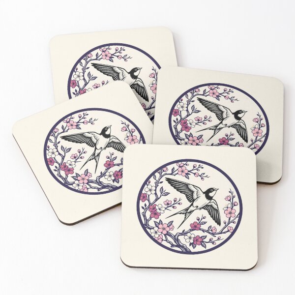 Item preview, Japanese Cherry Blossom Swallow - Japanese Woodblock Art Aesthetic designed and sold by SplashTastic.