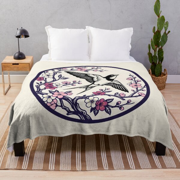Item preview, Japanese Cherry Blossom Swallow - Japanese Woodblock Art Aesthetic designed and sold by SplashTastic.