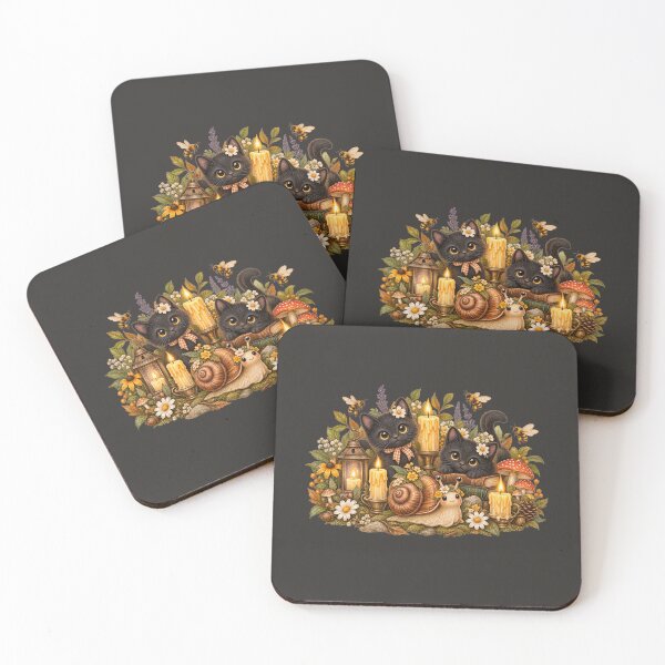 Item preview, Cottagecore Garden Snail Halloween Watercolor Art – Black Cats & Candles Print designed and sold by MagicMakerPh.