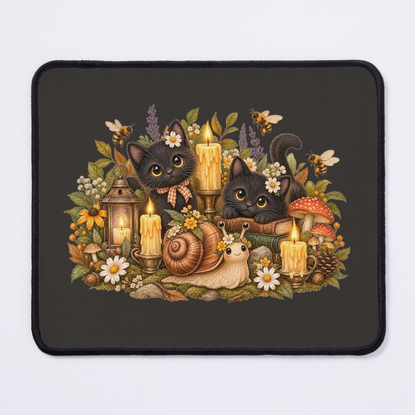 Item preview, Cottagecore Garden Snail Halloween Watercolor Art – Black Cats & Candles Print designed and sold by MagicMakerPh.