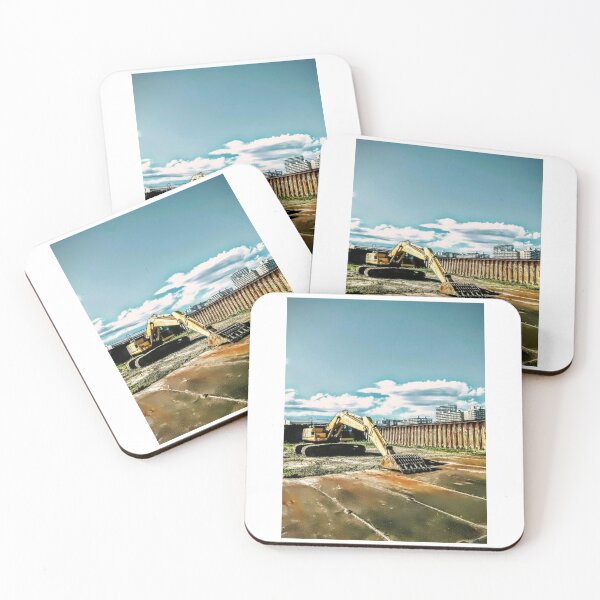 Item preview, Anime Style Blue Sky and Clouds with Yellow Excavator Photo designed and sold by studio-koichiro.