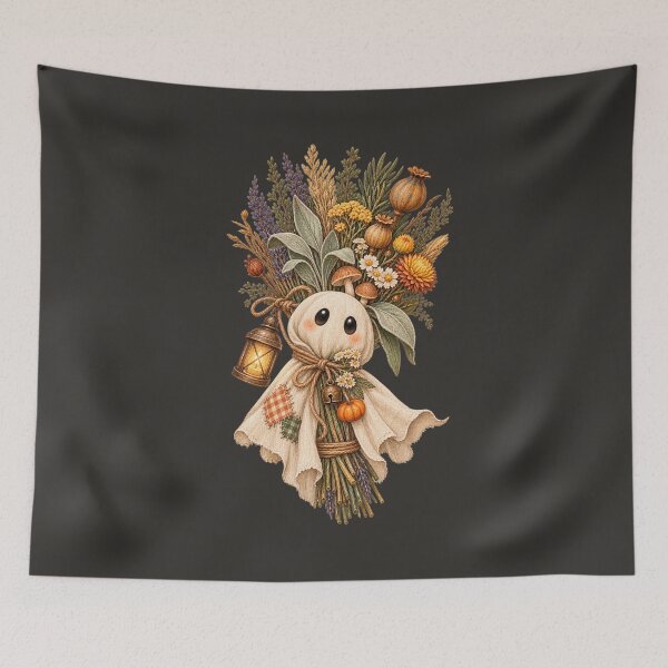 Item preview, Cottagecore Ghost Herb Bundle Watercolor Art – Cozy Halloween Botanical Print designed and sold by MagicMakerPh.
