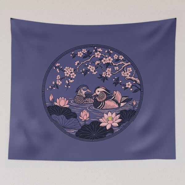 Item preview, Mandarin Ducks Lotus Pond - Traditional Asian Art Feng Shui Decor designed and sold by SplashTastic.