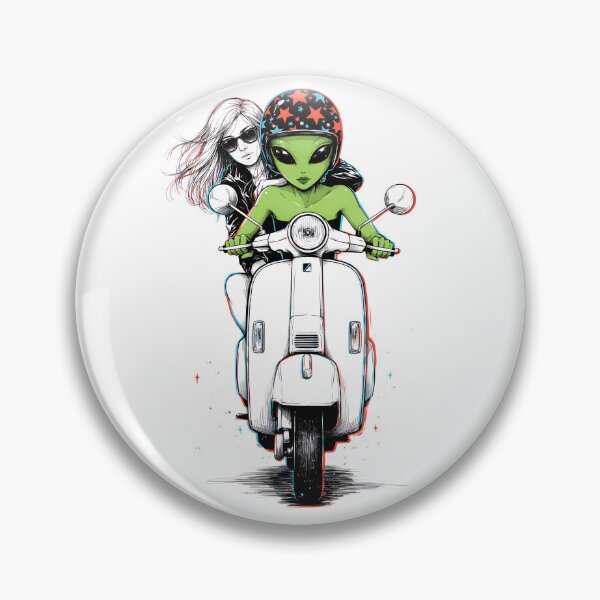 Item preview, Retro Alien Couple Riding a Scooter – Psychedelic Vintage Space Adventure designed and sold by Snifferius.